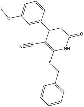 2-(benzylsulfanyl)-4-(3-methoxyphenyl)-6-oxo-1,4,5,6-tetrahydro-3-pyridinecarbonitrile 结构式