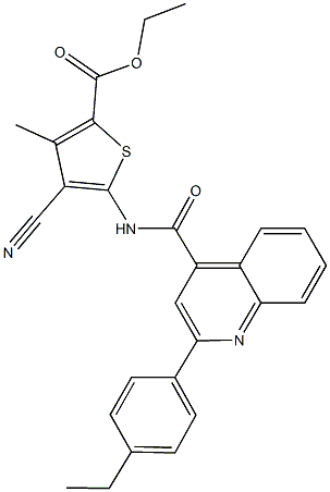 ethyl 4-cyano-5-({[2-(4-ethylphenyl)-4-quinolinyl]carbonyl}amino)-3-methyl-2-thiophenecarboxylate 结构式