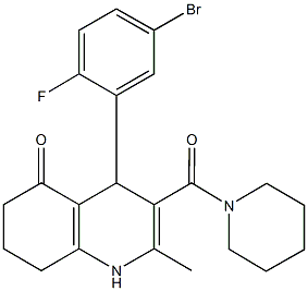 4-(5-bromo-2-fluorophenyl)-2-methyl-3-(1-piperidinylcarbonyl)-4,6,7,8-tetrahydro-5(1H)-quinolinone 结构式