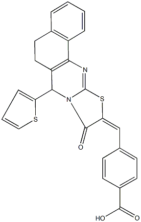 4-[(9-oxo-7-(2-thienyl)-5,7-dihydro-6H-benzo[h][1,3]thiazolo[2,3-b]quinazolin-10(9H)-ylidene)methyl]benzoic acid 结构式