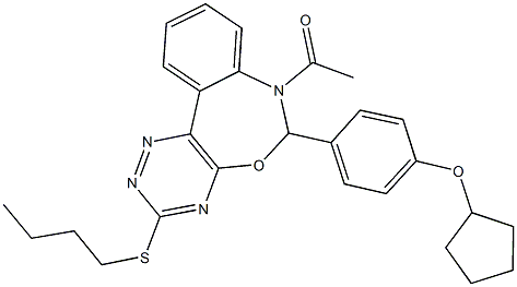 7-acetyl-3-(butylsulfanyl)-6-[4-(cyclopentyloxy)phenyl]-6,7-dihydro[1,2,4]triazino[5,6-d][3,1]benzoxazepine 结构式