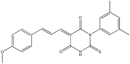 1-(3,5-dimethylphenyl)-5-[3-(4-methoxyphenyl)prop-2-enylidene]-2-thioxodihydropyrimidine-4,6(1H,5H)-dione 结构式