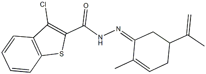 3-chloro-N'-(5-isopropenyl-2-methylcyclohex-2-en-1-ylidene)-1-benzothiophene-2-carbohydrazide 结构式