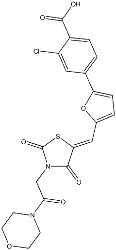 2-chloro-4-[5-({3-[2-(4-morpholinyl)-2-oxoethyl]-2,4-dioxo-1,3-thiazolidin-5-ylidene}methyl)-2-furyl]benzoic acid 结构式