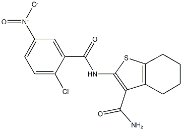 2-({2-chloro-5-nitrobenzoyl}amino)-4,5,6,7-tetrahydro-1-benzothiophene-3-carboxamide 结构式