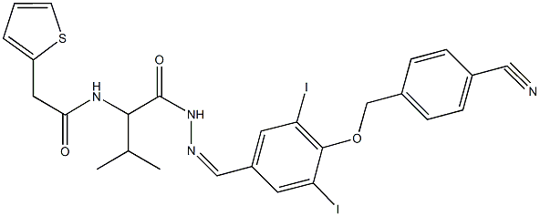 N-{1-[(2-{4-[(4-cyanobenzyl)oxy]-3,5-diiodobenzylidene}hydrazino)carbonyl]-2-methylpropyl}-2-(2-thienyl)acetamide 结构式