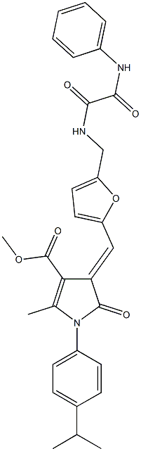 methyl 4-{[5-({[anilino(oxo)acetyl]amino}methyl)-2-furyl]methylene}-1-(4-isopropylphenyl)-2-methyl-5-oxo-4,5-dihydro-1H-pyrrole-3-carboxylate 结构式