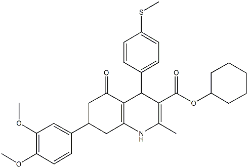 cyclohexyl 7-(3,4-dimethoxyphenyl)-2-methyl-4-[4-(methylsulfanyl)phenyl]-5-oxo-1,4,5,6,7,8-hexahydro-3-quinolinecarboxylate 结构式