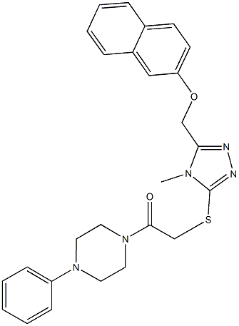 (4-methyl-5-{[2-oxo-2-(4-phenyl-1-piperazinyl)ethyl]sulfanyl}-4H-1,2,4-triazol-3-yl)methyl 2-naphthyl ether 结构式