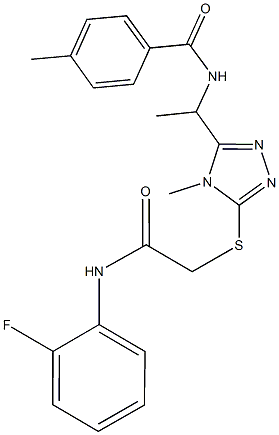 N-[1-(5-{[2-(2-fluoroanilino)-2-oxoethyl]sulfanyl}-4-methyl-4H-1,2,4-triazol-3-yl)ethyl]-4-methylbenzamide 结构式