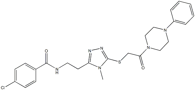 4-chloro-N-[2-(4-methyl-5-{[2-oxo-2-(4-phenyl-1-piperazinyl)ethyl]sulfanyl}-4H-1,2,4-triazol-3-yl)ethyl]benzamide 结构式
