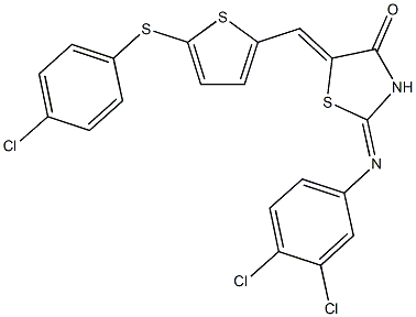 5-({5-[(4-chlorophenyl)sulfanyl]thien-2-yl}methylene)-2-[(3,4-dichlorophenyl)imino]-1,3-thiazolidin-4-one 结构式