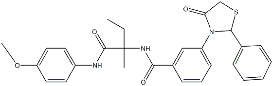 N-{1-[(4-methoxyanilino)carbonyl]-1-methylpropyl}-3-(4-oxo-2-phenyl-1,3-thiazolidin-3-yl)benzamide 结构式