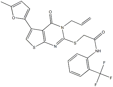 2-{[3-allyl-5-(5-methyl-2-furyl)-4-oxo-3,4-dihydrothieno[2,3-d]pyrimidin-2-yl]sulfanyl}-N-[2-(trifluoromethyl)phenyl]acetamide 结构式