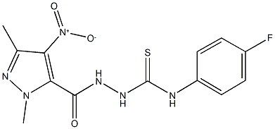 N-(4-fluorophenyl)-2-({4-nitro-1,3-dimethyl-1H-pyrazol-5-yl}carbonyl)hydrazinecarbothioamide 结构式