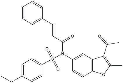 N-(3-acetyl-2-methyl-1-benzofuran-5-yl)-N-cinnamoyl-4-ethylbenzenesulfonamide 结构式
