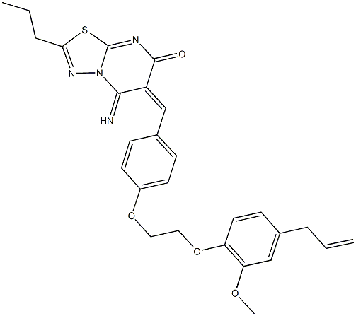 6-{4-[2-(4-allyl-2-methoxyphenoxy)ethoxy]benzylidene}-5-imino-2-propyl-5,6-dihydro-7H-[1,3,4]thiadiazolo[3,2-a]pyrimidin-7-one 结构式