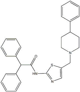 2,2-diphenyl-N-{5-[(4-phenyl-1-piperidinyl)methyl]-1,3-thiazol-2-yl}acetamide 结构式