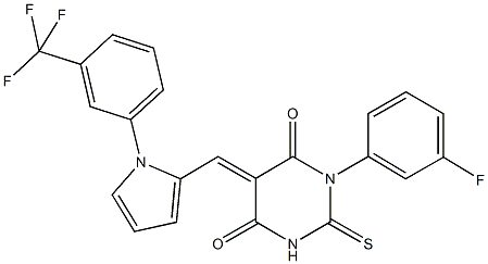 1-(3-fluorophenyl)-2-thioxo-5-({1-[3-(trifluoromethyl)phenyl]-1H-pyrrol-2-yl}methylene)dihydropyrimidine-4,6(1H,5H)-dione 结构式