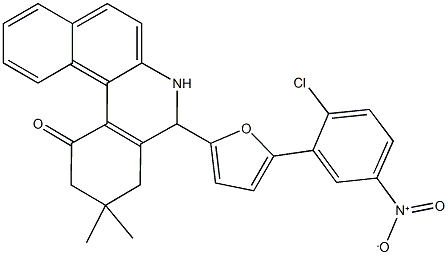 5-(5-{2-chloro-5-nitrophenyl}-2-furyl)-3,3-dimethyl-3,4,5,6-tetrahydrobenzo[a]phenanthridin-1(2H)-one 结构式