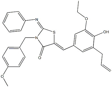5-(3-allyl-5-ethoxy-4-hydroxybenzylidene)-3-(4-methoxybenzyl)-2-(phenylimino)-1,3-thiazolidin-4-one 结构式