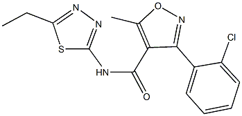 3-(2-chlorophenyl)-N-(5-ethyl-1,3,4-thiadiazol-2-yl)-5-methyl-4-isoxazolecarboxamide 结构式