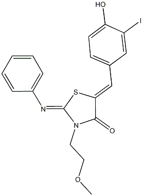 5-(4-hydroxy-3-iodobenzylidene)-3-(2-methoxyethyl)-2-(phenylimino)-1,3-thiazolidin-4-one 结构式