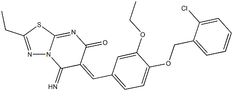 6-{4-[(2-chlorobenzyl)oxy]-3-ethoxybenzylidene}-2-ethyl-5-imino-5,6-dihydro-7H-[1,3,4]thiadiazolo[3,2-a]pyrimidin-7-one 结构式