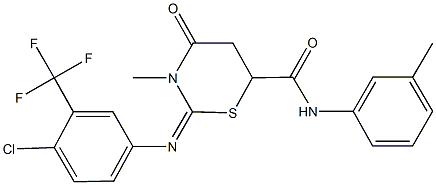 2-{[4-chloro-3-(trifluoromethyl)phenyl]imino}-3-methyl-N-(3-methylphenyl)-4-oxo-1,3-thiazinane-6-carboxamide 结构式