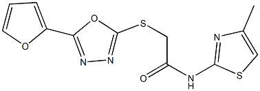 2-{[5-(2-furyl)-1,3,4-oxadiazol-2-yl]sulfanyl}-N-(4-methyl-1,3-thiazol-2-yl)acetamide 结构式