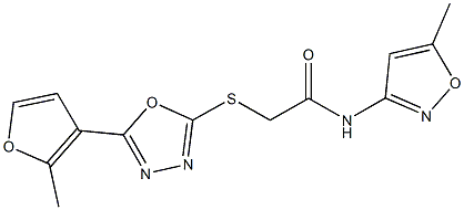 2-{[5-(2-methyl-3-furyl)-1,3,4-oxadiazol-2-yl]sulfanyl}-N-(5-methyl-3-isoxazolyl)acetamide 结构式