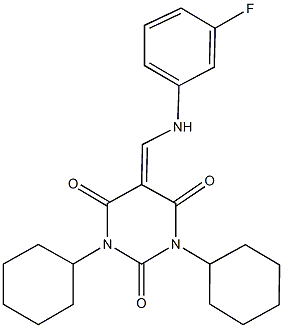 1,3-dicyclohexyl-5-[(3-fluoroanilino)methylene]-2,4,6(1H,3H,5H)-pyrimidinetrione 结构式