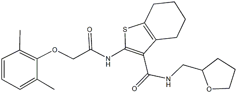 2-{[(2,6-dimethylphenoxy)acetyl]amino}-N-(tetrahydrofuran-2-ylmethyl)-4,5,6,7-tetrahydro-1-benzothiophene-3-carboxamide 结构式