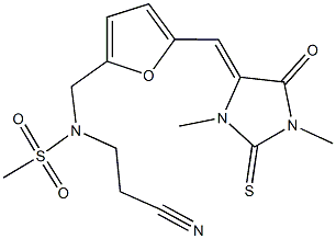 N-(2-cyanoethyl)-N-({5-[(1,3-dimethyl-5-oxo-2-thioxo-4-imidazolidinylidene)methyl]-2-furyl}methyl)methanesulfonamide 结构式