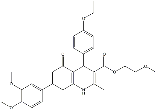 2-methoxyethyl 7-(3,4-dimethoxyphenyl)-4-(4-ethoxyphenyl)-2-methyl-5-oxo-1,4,5,6,7,8-hexahydro-3-quinolinecarboxylate 结构式