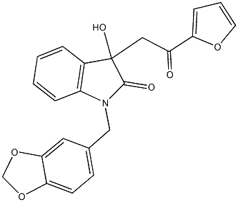 1-(1,3-benzodioxol-5-ylmethyl)-3-[2-(2-furyl)-2-oxoethyl]-3-hydroxy-1,3-dihydro-2H-indol-2-one 结构式