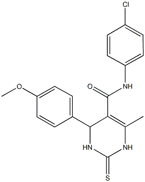 N-(4-chlorophenyl)-6-methyl-4-[4-(methyloxy)phenyl]-2-thioxo-1,2,3,4-tetrahydropyrimidine-5-carboxamide 结构式