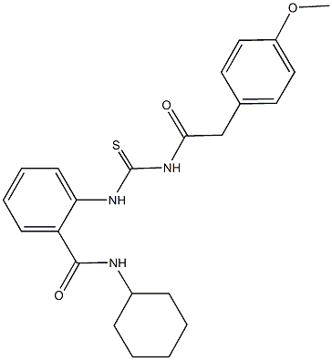 N-cyclohexyl-2-[({[(4-methoxyphenyl)acetyl]amino}carbothioyl)amino]benzamide 结构式