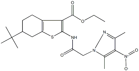 ethyl 6-tert-butyl-2-[({4-nitro-3,5-dimethyl-1H-pyrazol-1-yl}acetyl)amino]-4,5,6,7-tetrahydro-1-benzothiophene-3-carboxylate 结构式