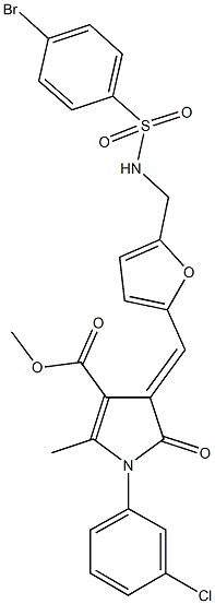 methyl 4-{[5-({[(4-bromophenyl)sulfonyl]amino}methyl)-2-furyl]methylene}-1-(3-chlorophenyl)-2-methyl-5-oxo-4,5-dihydro-1H-pyrrole-3-carboxylate 结构式