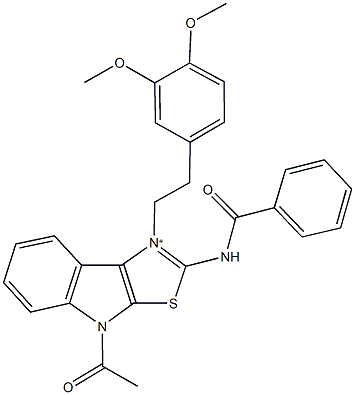 4-acetyl-2-(benzoylamino)-1-[2-(3,4-dimethoxyphenyl)ethyl]-4H-[1,3]thiazolo[5,4-b]indol-1-ium 结构式