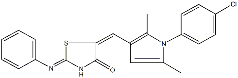 5-{[1-(4-chlorophenyl)-2,5-dimethyl-1H-pyrrol-3-yl]methylene}-2-(phenylimino)-1,3-thiazolidin-4-one 结构式