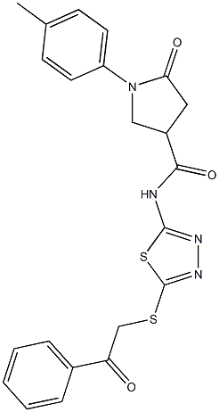 1-(4-methylphenyl)-5-oxo-N-{5-[(2-oxo-2-phenylethyl)sulfanyl]-1,3,4-thiadiazol-2-yl}-3-pyrrolidinecarboxamide 结构式