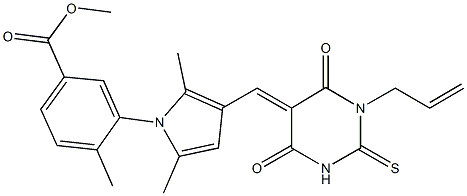 methyl 3-{3-[(1-allyl-4,6-dioxo-2-thioxotetrahydro-5(2H)-pyrimidinylidene)methyl]-2,5-dimethyl-1H-pyrrol-1-yl}-4-methylbenzoate 结构式