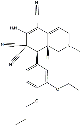 6-amino-8-(3-ethoxy-4-propoxyphenyl)-2-methyl-2,3,8,8a-tetrahydro-5,7,7(1H)-isoquinolinetricarbonitrile 结构式