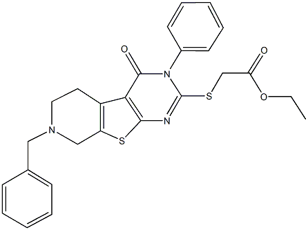 ethyl [(7-benzyl-4-oxo-3-phenyl-3,4,5,6,7,8-hexahydropyrido[4',3':4,5]thieno[2,3-d]pyrimidin-2-yl)sulfanyl]acetate 结构式