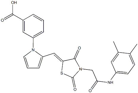 3-[2-({3-[2-(3,4-dimethylanilino)-2-oxoethyl]-2,4-dioxo-1,3-thiazolidin-5-ylidene}methyl)-1H-pyrrol-1-yl]benzoic acid 结构式