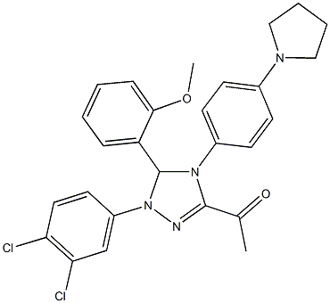 1-{1-(3,4-dichlorophenyl)-5-(2-methoxyphenyl)-4-[4-(1-pyrrolidinyl)phenyl]-4,5-dihydro-1H-1,2,4-triazol-3-yl}ethanone 结构式