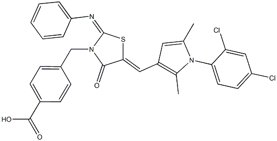 4-{[5-{[1-(2,4-dichlorophenyl)-2,5-dimethyl-1H-pyrrol-3-yl]methylene}-4-oxo-2-(phenylimino)-1,3-thiazolidin-3-yl]methyl}benzoic acid 结构式