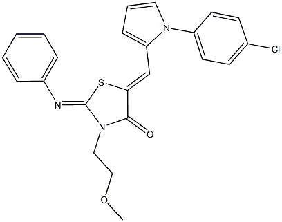 5-{[1-(4-chlorophenyl)-1H-pyrrol-2-yl]methylene}-3-(2-methoxyethyl)-2-(phenylimino)-1,3-thiazolidin-4-one 结构式